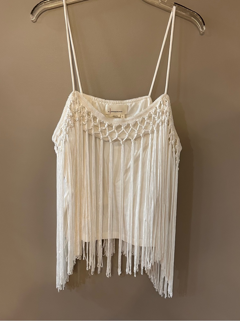 Anthropologie White Fringe Crochet Camisole